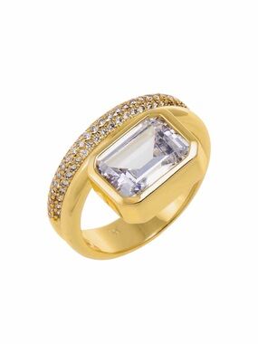 Adina Eden CZ Emerald Bezel Double Row Ring NWT